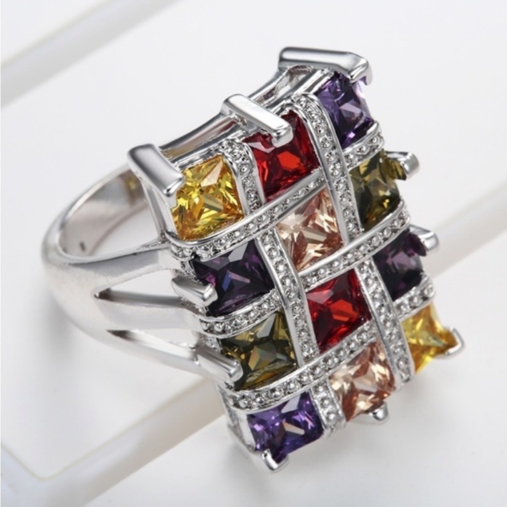 Starling silver gemstone rectangle cocktail ring